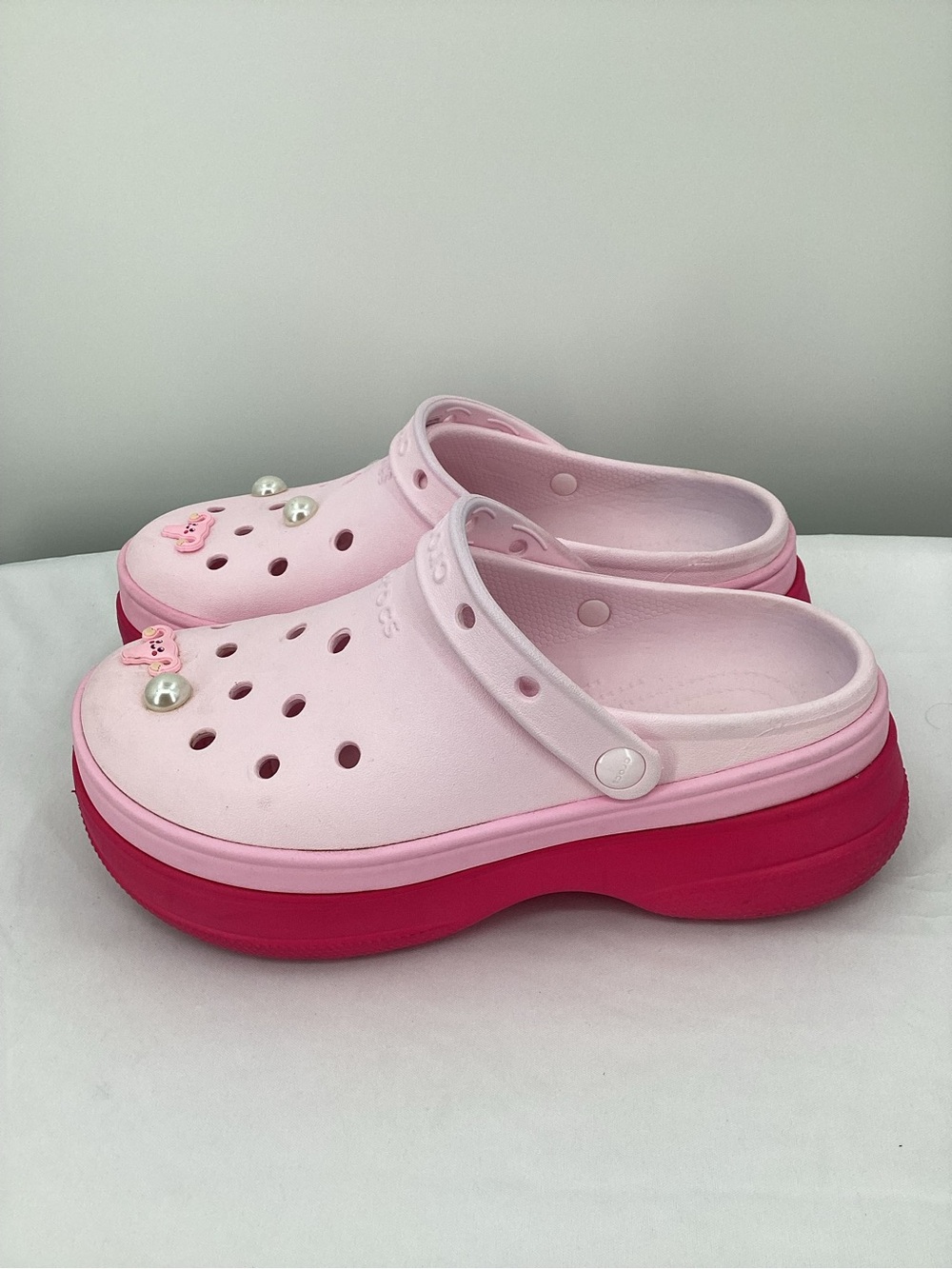 CROCS Platform Clogs in Light Pink and Hot Pink - Picture 6 of 11